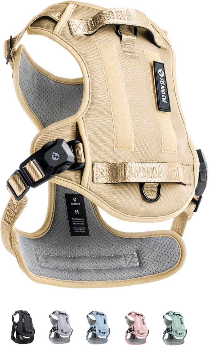 2025 New Edition, Fei & Eve MagEase Dog Harness - 3-Second Magnetic Buckles | 3-Point No-Pull Control | Heavy-Duty 900D Nylon | Dual Safety Handles | Breathable Mesh | Adjustable Fit, Medium,Champagne