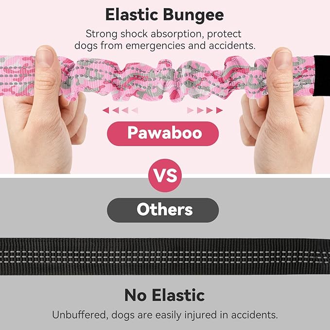 Pawaboo 2Pack Dog Seatbelt for Car, Dog Car Seat Belt Bungee, Dogs Tether for Cars with Buckle & Hook Latch, Adjustable Reflective Dogs Cars Harness Leash with 360° Lockable Buckle, Pink Camouflage