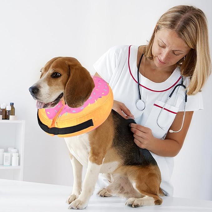 Katoggy Inflatable Cone Collar for Dogs and Cats After Surgery, Soft Adjustable Blow up Donut E-Collar for Small Medium Large Pets