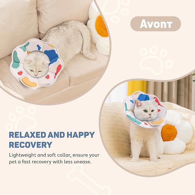 Avont Soft Cat Recovery Cone Collar, Adjustable Lightweight Kitten E-Collar for Small Dogs, Comfortable Neck Donut Stop Licking Scratching After Surgery -Cow(M)