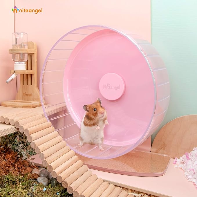 Niteangel Super-Silent Hamster Exercise Wheels: - Quiet Spinner Hamster Running Wheels with Adjustable Stand for Hamsters Gerbils Mice Or Other Small Animals (L, Pink)