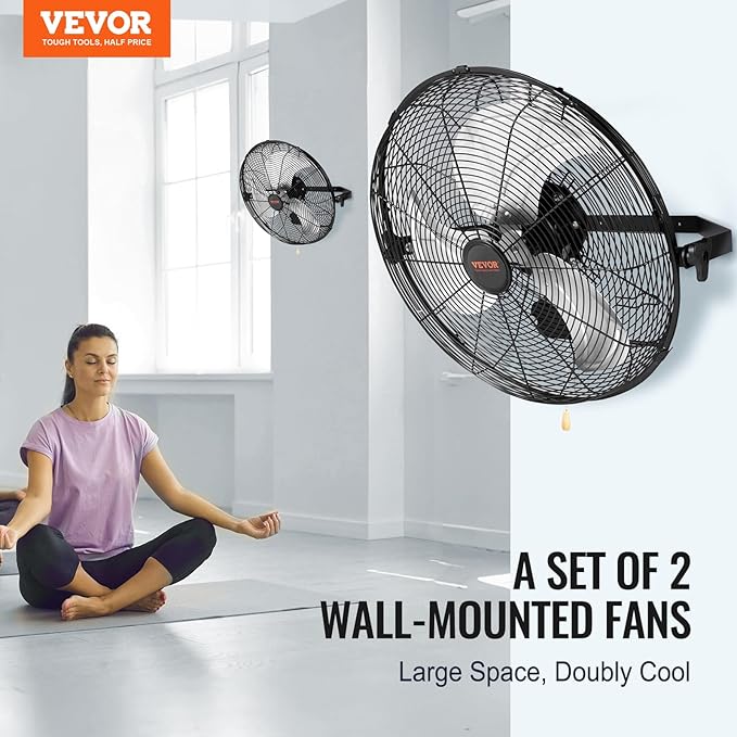 VEVOR 18 Inch Industrial Wall Mount Fan 2PCS, High Velocity 4000 CFM with 3-Speed Manual Control & 360° Tilt Adjustment, for Indoor Use, Warehouse, Workshop, Basement, and Commercial Spaces