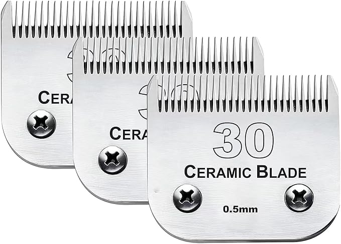 3PCS 30 Blades Dog Grooming Clipper Blades Compatible with Andis Pet Clipper/Oster A5/Wahl KM Series Dog Clipper,Ceramic Blade & Stainless Steel Blade
