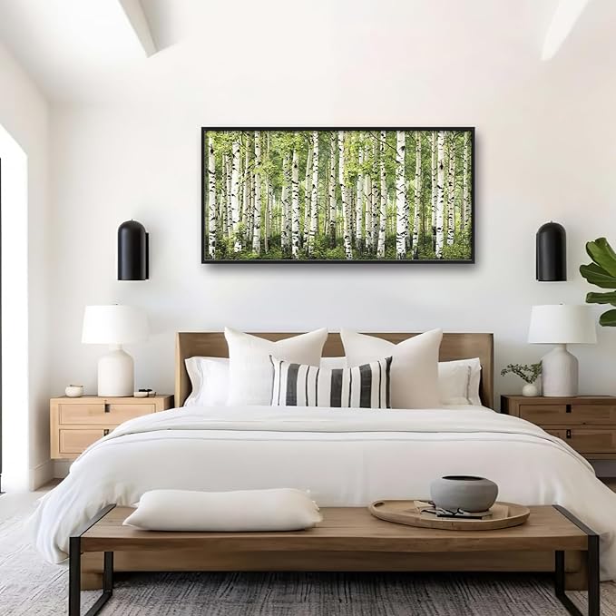 Extra Large Birch Tree Framed Wall Art for Living Room,Oversized Green Aspen Trees Forest Pictures Wall Decor,Canvas Print Painting Modern Artwork Bedroom Office Bathroom 60L" x 30W"