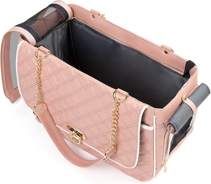 Fashion Pet Carrier Dogs Cat Small Animals Purse Bag, Leather Pet Carriers Dog Puppy Kitten Tote Travel Handbag TSA Airline-Approved