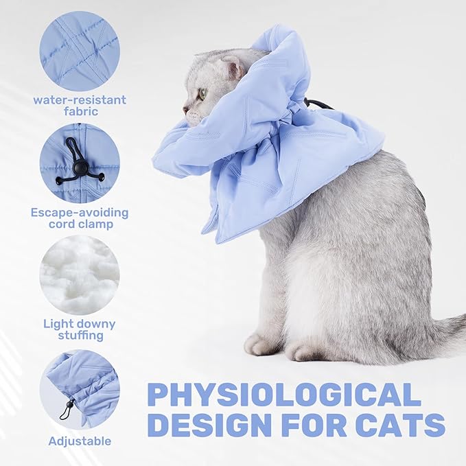 Adjustable Cat Recovery Cone Collar, Lightweight Soft Cat E-Collar Alternative After Spay, Waterproof Comfy Collars to Stop Licking Wound After Surgery, Protective Cone for Kittens/Puppies