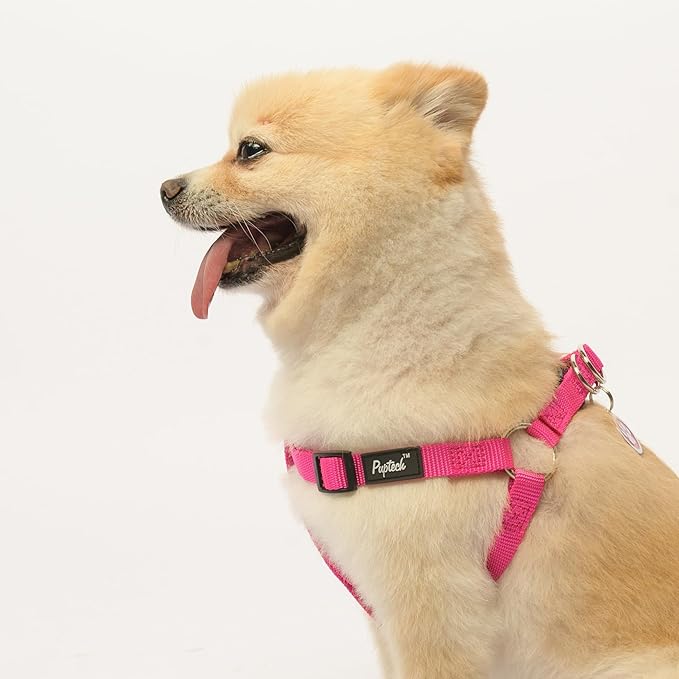 PUPTECK No Pull Dog Harness Soft Adjustable Basic Nylon Step in Puppy Vest Outdoor Walking with ID Tag DeepPink