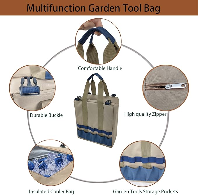 Garden Folding Gardener Stool with Gardening Tools Insulation Garden Bags Plus 5 Garden Tools and Gardening Kneeler Ideal Gift for Mother's Day/Father's Day (Navy Blue)