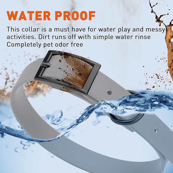 Dogline Biothane Waterproof Dog Collar Strong Coated Nylon Webbing with Black Hardware Odor- Proof for Easy Care Easy to Clean High Performance Fits Small Medium or Large Dogs, Battleship Gray