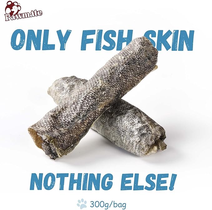 Dog Treats Natural Cod Skin Rolls, Rawhide-Free Chewy Fish Skin Dog Chews, One-Ingredient Healthy Training Treats Rich in Omega3 & Protein, 10.6 oz
