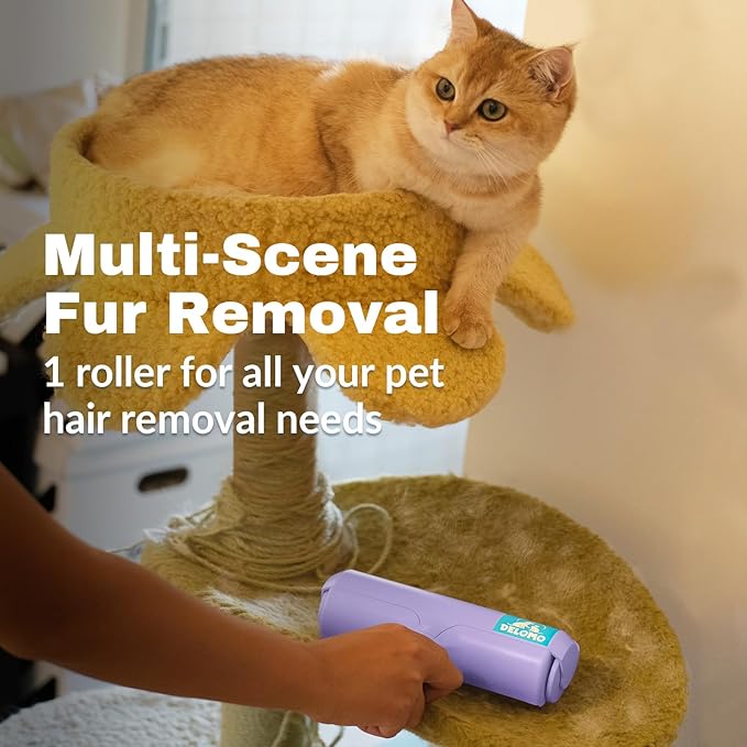 DELOMO Pet Hair Removal Tool, Pet Hair Remover - Lint Roller for Pet Hair - Cat and Dog Hair Remover for Couch, Furniture, Carpet, Car Seat, Reusable Lint Roller with Fur Bin, Pet Owner Essential