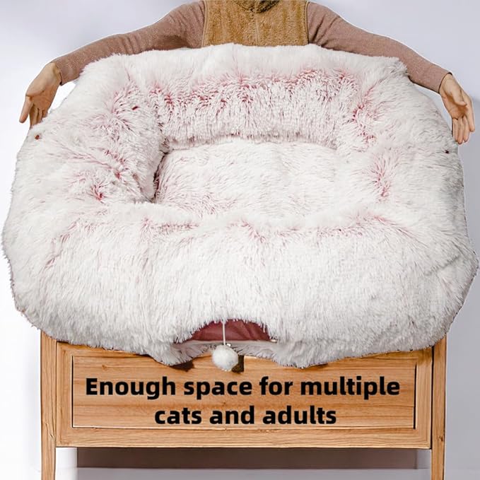 XxingSheep Extra Large Cat Tunnel Bed for Indoor Cats Peekaboo Cat Cave Donut with Center Mat,Pinkish White