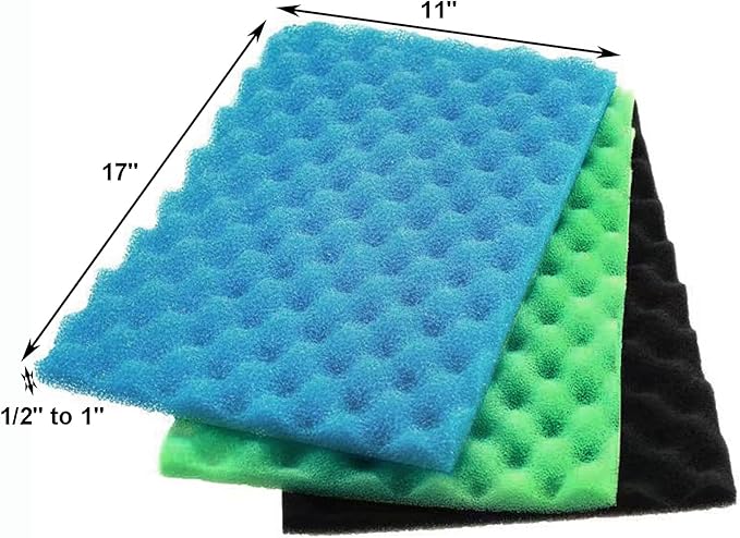 AQUANEAT Aquarium Bio Sponge Foam Filter Media Pad Cut-to-fit for Fish Tank Sump Pond 17" x 11" x 1/2" to 1"