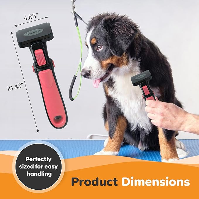 Deshedding Dog Brush for Long Hair (Medium,Pink) – Gentle Deshedding tool for Dogs & Cats – Reduces shedding, without damaging topcoat. Removes Loose Fur & Dead Undercoat.