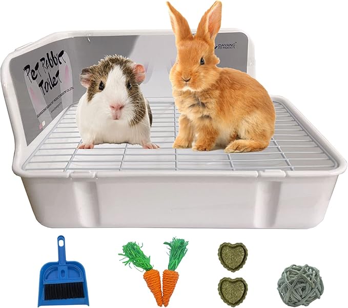 kathson Rabbit Litter Box,Bunny Potty Training,Plastic Square Small Animal Toilet,for Hamster Chinchilla Ferret Hedgehog Gerbil(White)