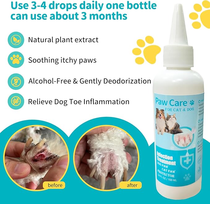 Itch Relief Dog Paw Cleaner, Dog Licking Paws Treatment,Paw Cleaner for Dogs,3.4oz Dog Paw Cleaning Solution, Dog Foot Cleaner, No Rinse Pet Toes Drops Safe Cat Cleanser Care for Cleaning Grooming