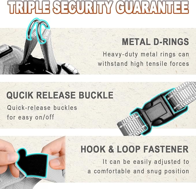 BARKBAY Dog Harness, Reflective Adjustable No Pull Harness, Breathable Soft, Grey, XXS
