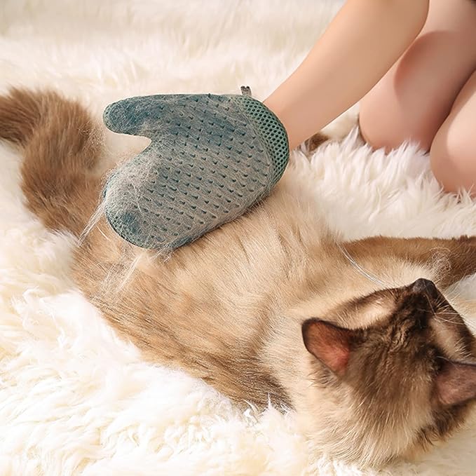 2 in 1 Pet Fur Glove & Cat Hair Remover Glove, Dog Grooming Glove Brush for Shedding, Massage, Efficient Pet Hair Remover Mitt for Uproot Cleaner Clothes, Couch, Carpet [Blue/Pair]