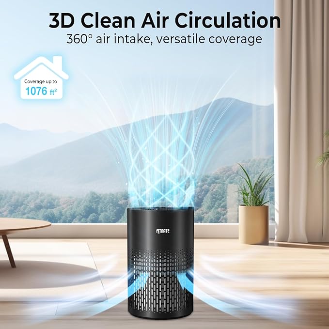 FITNATE Air Purifiers for Home Large Room Up to 1076 Ft² with Aromatherapy, H13 True HEPA Air Purifier for Pets, Quiet Air Cleaner for Smoke Dust Pollen Pet Dander Odor, with Night Light,Timer, Black