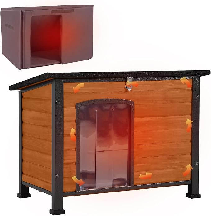 Aivituvin Outdoor Dog House with Insulated Liner Waterproof Dog Kennel for Winter Cat House for Small & Medium & Large Dogs,Cats,Unique All-Around Iron Frame