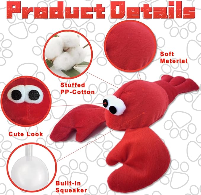 JKW Squeaky Dog Toy for Small & Medium Dogs, Puppy Plush Toys (S, Lobster)