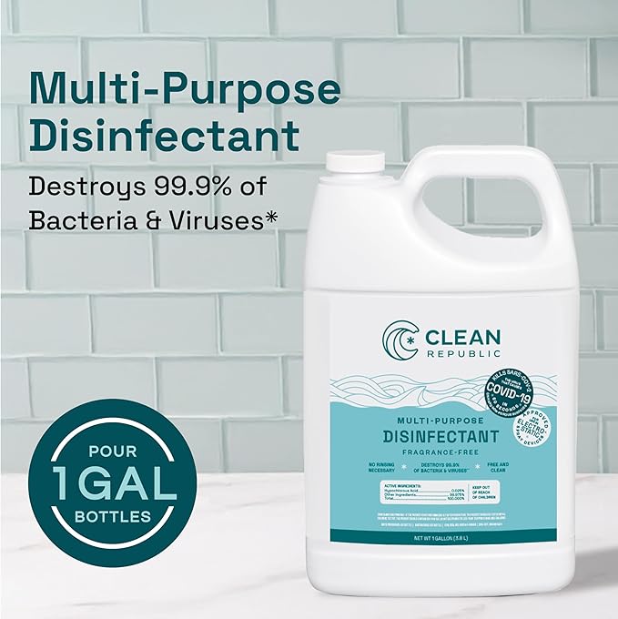 Clean Republic Multi-Purpose Disinfectant Cleaner, 1 Gallon Bottle, 4-Pack