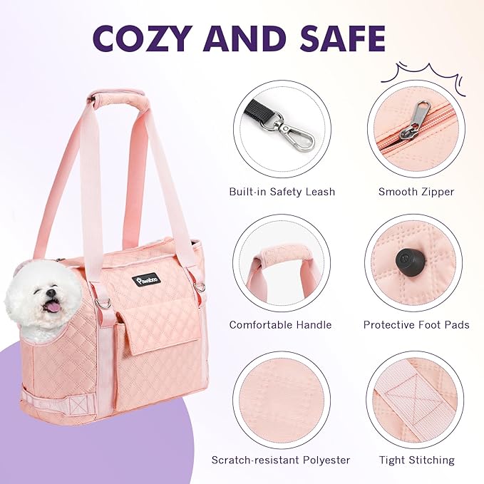 Pawaboo Dog Purse Carrier for Small Dogs with Pocket, Lightweight Dogs and Puppies Tote Bag Carrier, Dog Carriers Soft Sided for Puppy Cat Rabbit, Shopping Travel Puppy Carriers Under 11 LBS, Pink