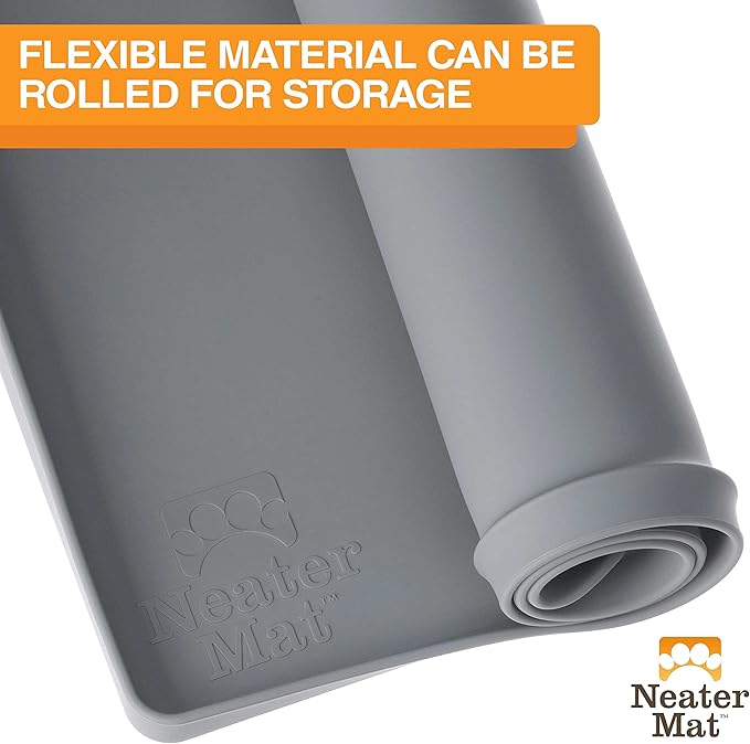 Neater Pet Brands Neater Mat Pet Mats for Food and Water, Cat & Dog Bowl Mat Waterproof Silicone, Feeding Tray, Dog Food Mats for Floors, Placemat w/Raised Edge for Under Bowls, 24" x 16", Grey