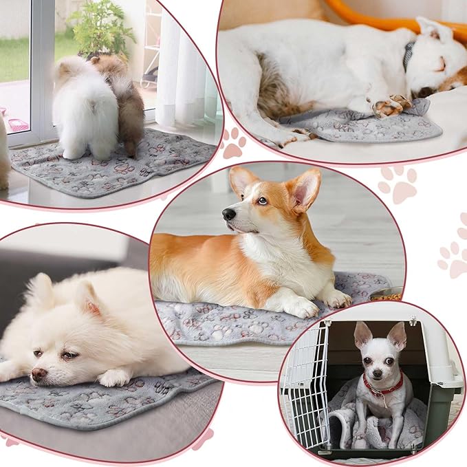 Reginary 4 Pcs Waterproof Guinea Pig Blankets Washable Small Animal Fleece Bedding Absorbent Guinea Pig Cage Liners Reusable Pet Pee Pad Sleep Mat for Hamster Ferret(Adorable Paw,24 x 16 Inch)