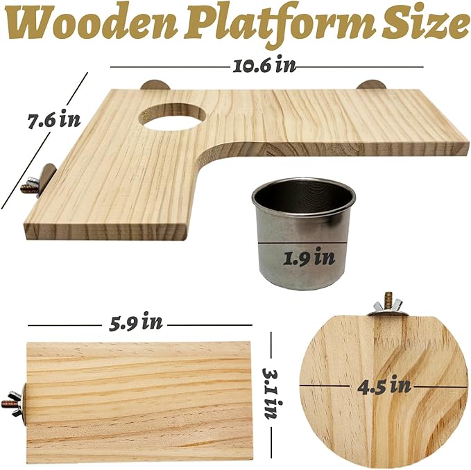 8 Pcs Wooden Hamster Cage Platform Set Wood Juvenile Chinchilla Shelves, Squirrel L-Shape Corner Ledge with Hole Cooling Standing Board Rat Cage Accessories for Gerbil Small Animal Climbing