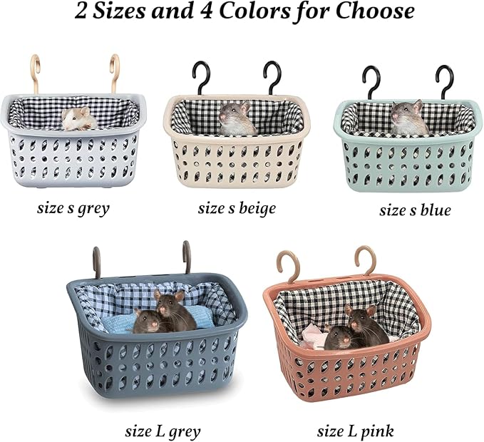 JWShang Rat Hammock for Cage, Chew Proof Hanging Basket Bed with Sturdy Hooks, Pet Cage Accessories, Safe Cozy Small Animal Rodent Hammock for Sugar Glider Mice Snuggling Sleeping (Blue, Large)