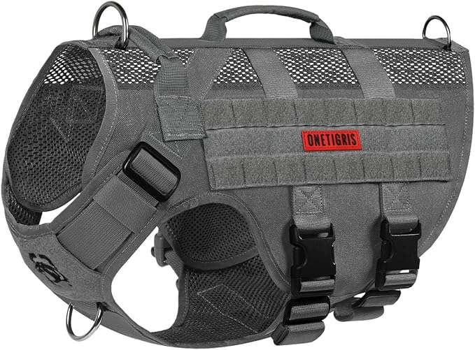 OneTigris Tactical No Pull Dog Harness for Small Dogs, Mesh Design Service Dog Vest Breathable Military Dogs Molle Vests with Handles, Harness for Walking Hiking Training