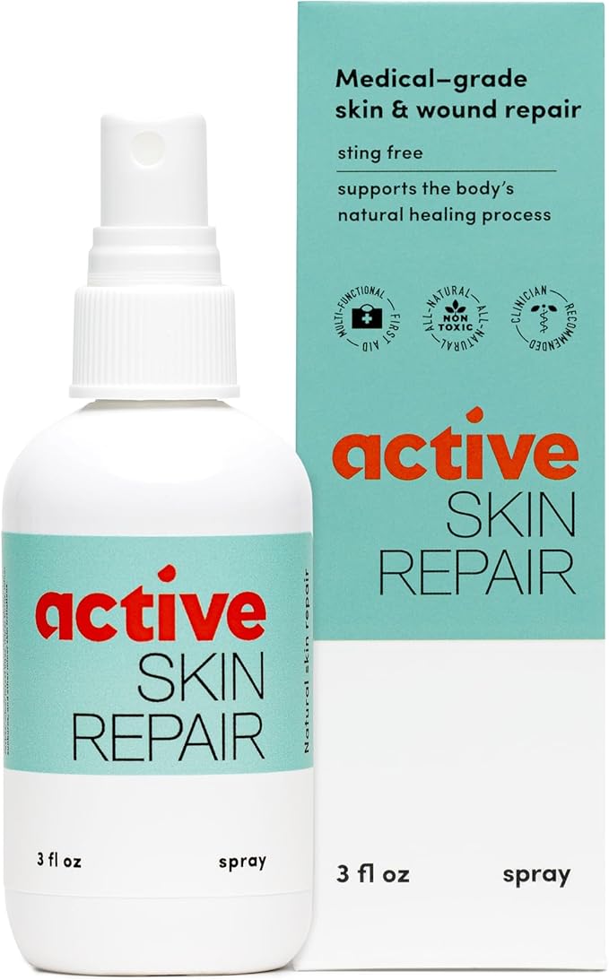 Active Skin Repair First Aid Healing Skin Spray - Natural & Non-Toxic with Hypochlorus Acid for Minor Cuts, Wounds, Scrapes, Rashes, Sunburns, & More, 3 oz