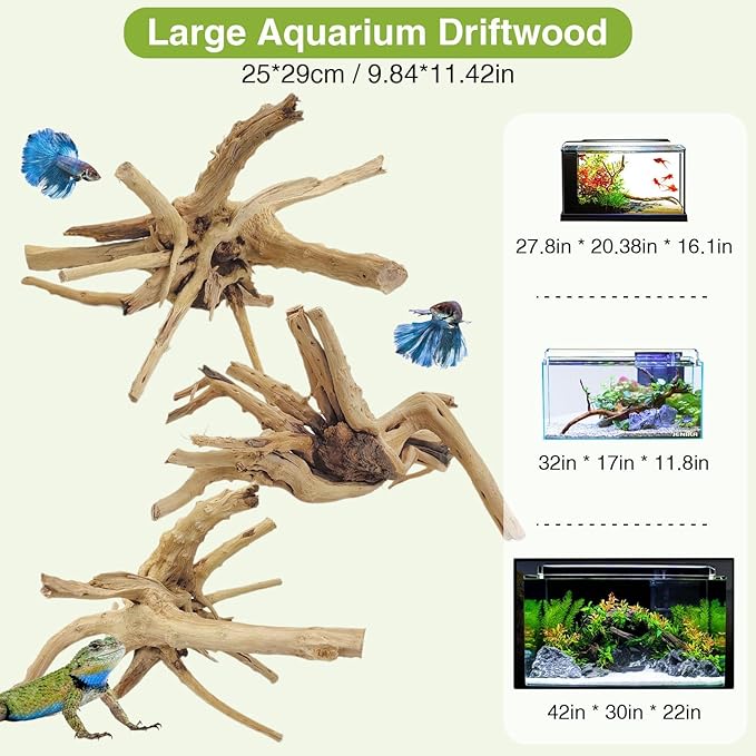 Tfwadmx Aquarium Driftwood, 7-11" Spider Wood Sinkable Driftwood for Fish Tank Decorations Natural Branches for Reptile, Assorted Spider Wood Branch Pack of 3