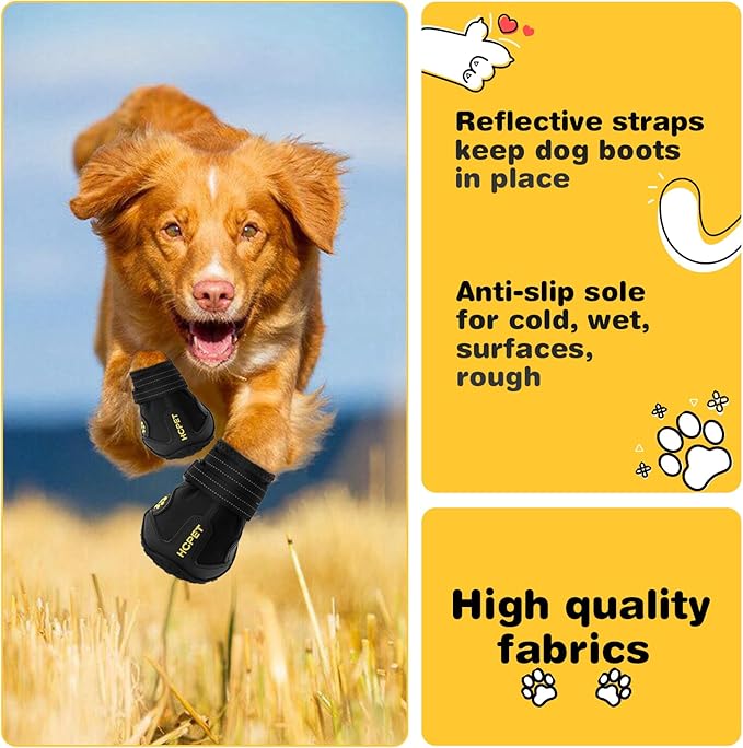 Hcpet Dog Shoes, Dog Boots for Large Dogs, Waterproof Dog Booties Paw Protector for Summer Hot Pavement, Winter Snowy Day, Outdoor Walking, Indoor Hardfloors Anti Slip Sole Black Size 6