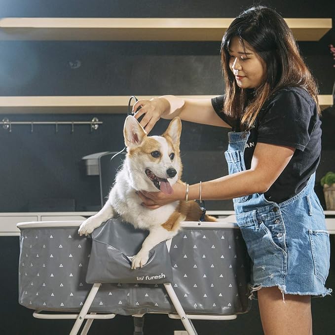 Little Dipper Dog Bath Tub and Wash Station for Bathing Shower and Grooming, Elevated Foldable and Portable, Indoor and Outdoor, for Small and Medium Size Dogs, Cats and Other Pet (Gray)