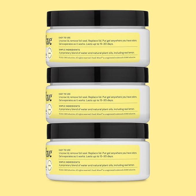 Fresh Wave Lemon Odor Removing Gel, 7 oz., Pack of 3 - Safer Odor Absorbers for Home, Natural Plant-Based Odor Eliminator, Every 7 oz. lasts 15-30 Days, For Cooking, Trash & Pets