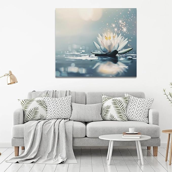 Bathroom Lotus Wall Art Floral Pictures Zen Meditation Wall Decor Yoga Spa Spiritual Canvas Print Painting Artwork for Bathroom Restroom Living Room Bedroom 20"x24"