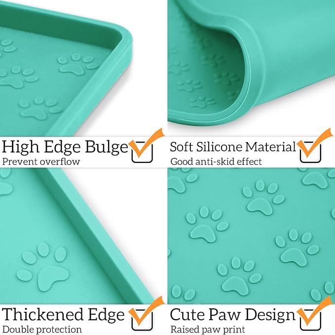 Ptlom Pet Placemat for Dog and Cat, Mat for Prevent Food and Water Overflow, Suitable for Small, Medium and Big Pet 18" 12", Light Green