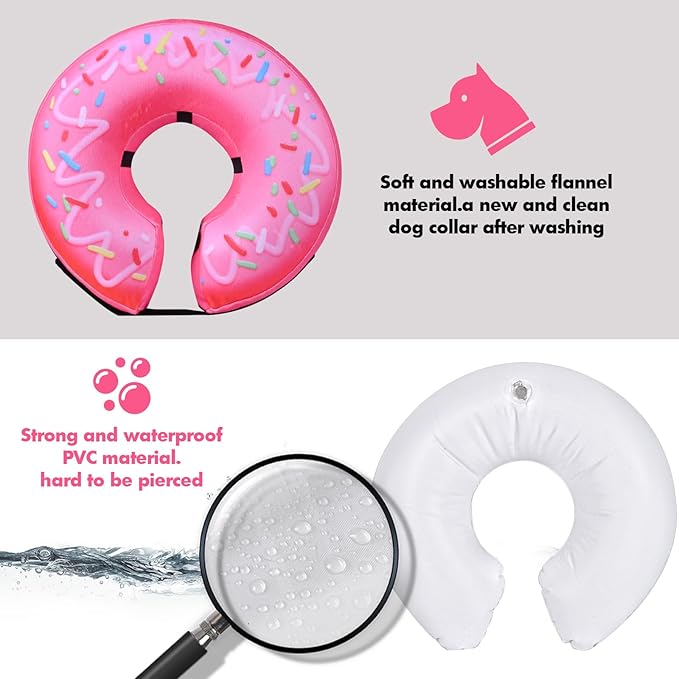 Katoggy Inflatable Dog Cone Collar for Dogs After Surgery, Soft Adjustable Blow up Donut Dog E-Collar for Small Medium Large Dog and Cats,Pink Donut,X-Large