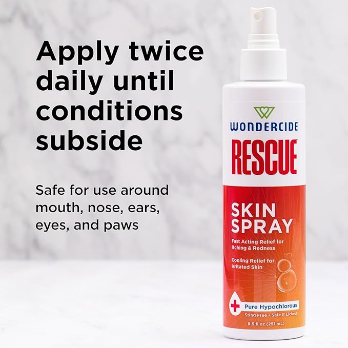 Wondercide Rescue - Skin Spray for Pets - Allergy Care, Rash, Redness, and Itch Relief for Dogs and Cats with Pure Hypochlorous - 8.5 oz