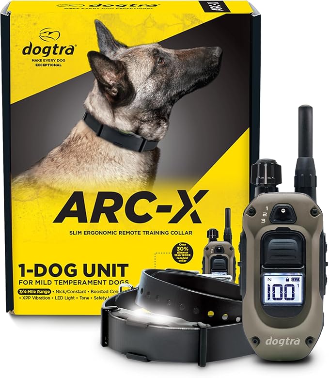 Dogtra ARC-X E-Collar for Dog Training - 3/4 Mile Range, for Dogs 15 lbs+, Slim Design, IPX9K Waterproof, 100 Stimulation Levels, Vibration, Tone, Rechargeable - Dog Owners and Professional Trainers