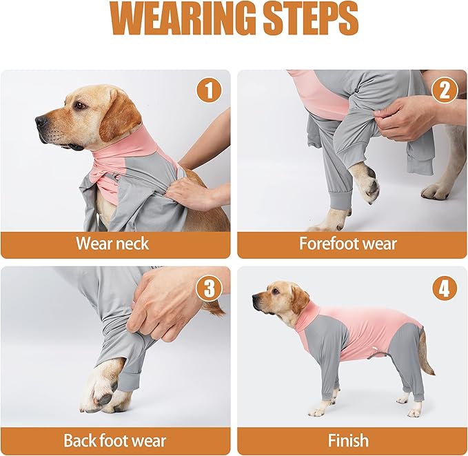 Dog Recovery Suit, Abdominal Wound After Surgery Wear, Prevent Licking Wounds, E-Collar & Cone Alternatives, Long Sleeve Postoperative Shirts Dog Bodysuit Prevent Shedding(Small, Pink)