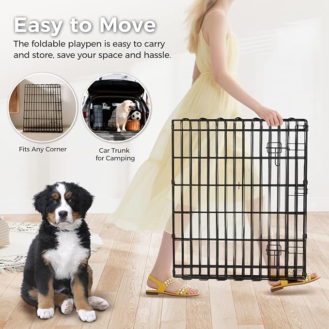 Foldable Dog Playpen 48" Height 8 Panels Metal Exercise Pen No Door - Indoor/Outdoor Dog Play Pen for Medium-Large Dogs, Portable Pet Fence for Yard Garden Camping, Black