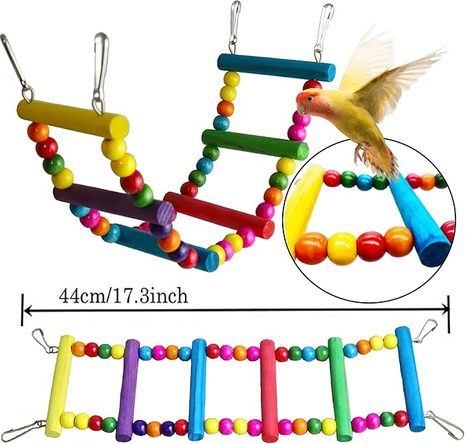 Bird Parakeet Cockatiel Toys, ESRISE Parrots Cage Hammock Swing Climbing Ladders Wooden Perch Chewing Toy for Budgerigar, Conures, Love Birds, Budgies
