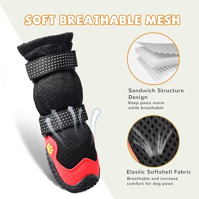 Dog Shoes for Medium Large Size Dogs, Breathable Dog Shoe for Hot Pavement, Dog Booties and Paw Protectors to Prevent Licking, Anti-Slip Dog Boots with Reflective for Summer, Hiking, Snow (Size 5)