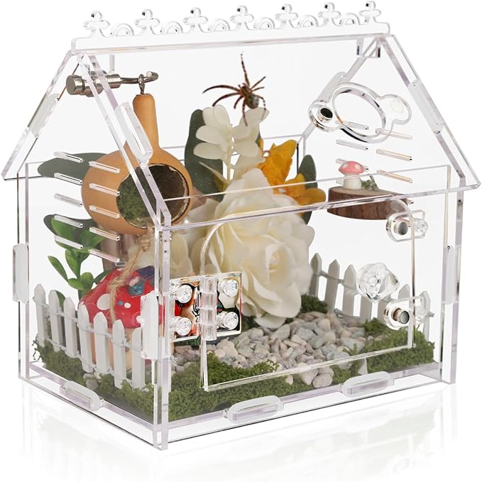 Magnetic Acrylic Terrarium Kit - 5.9"x3.9"x5.1" Jumping Spider Enclosure/Tarantula Cage with Secure Magnetic Latches, Ventilation & Escape-Proof Design - Reptile/Chameleon/Mantis Habitat