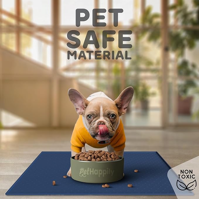 Dog Food Mat - 28x18” Large Silicone Stove Top Protector, Silicone Pet Feeding Mat, Raised Edges Dog Mat for Food and Water Prevent Spill, Waterproof Cat Placemats Protect Floors, Easy Clean Bowl