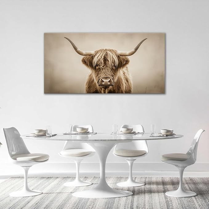 Large Highland Cow Wall Art Farmhouse Country Extra Canvas Living Room Oversize Western Cattle Wall Decor Pictures Framed Prints Animal Painting Artwork for Bedroom Dining 60"x30"