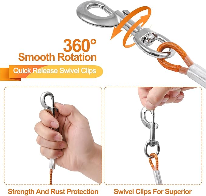Dog Tie Out Cable,50ft Dog Lead-Heavy Duty Tie Out Cable for for Large Dogs Up to 125lbs-Dog Chain for Yard-Outside Dogs Runner Tether Line